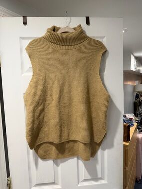 Sleeveless Turtleneck Knit Sweater Vest - Camel